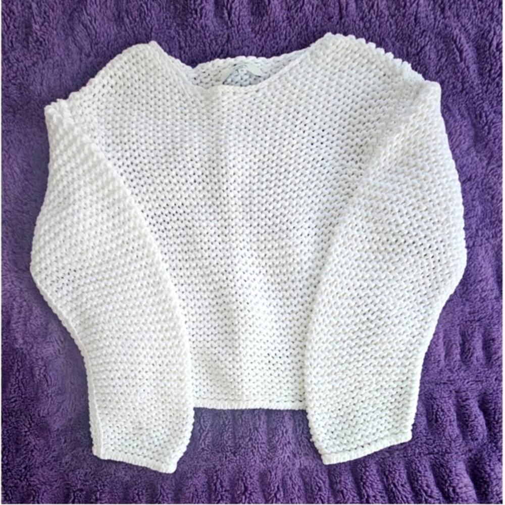 Vince Imported Organic Cotton Sweater White Cropped Open Knit Sz XS, New - Picture 2 of 7
